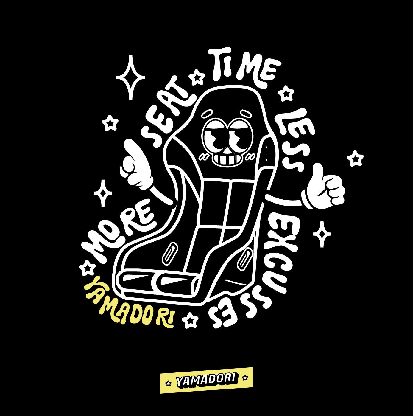 YAMADORI LESS EXCUSES MORE SEAT TIME T-SHIRT NEGRO